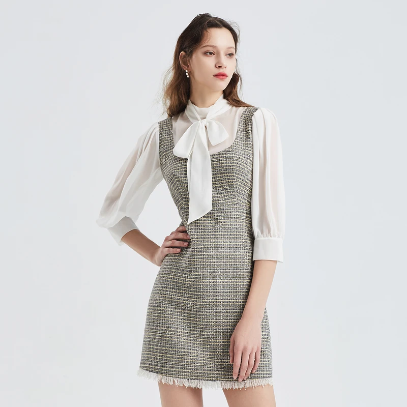 OBEG欧碧倩小香风包臀连衣裙气质收腰裙子10402013