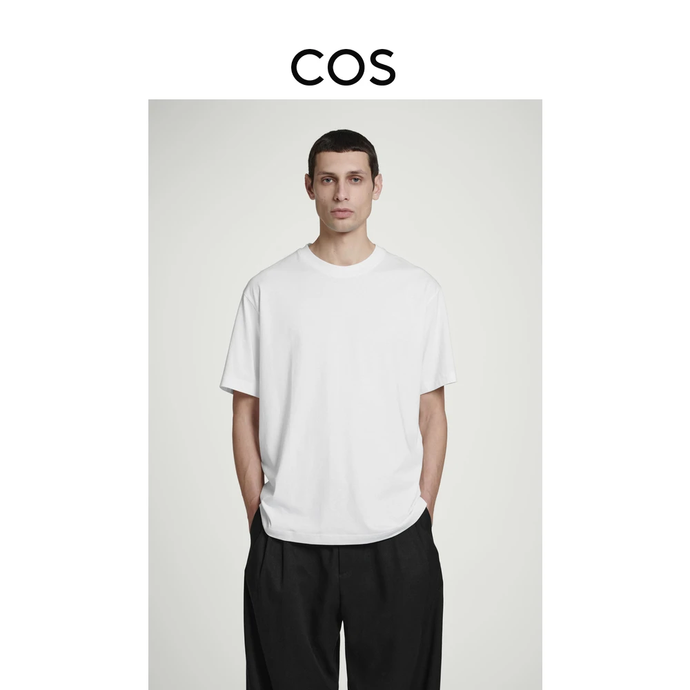 COS男装 宽松版型圆领落肩垂感百搭T恤短袖上衣白色1196947001