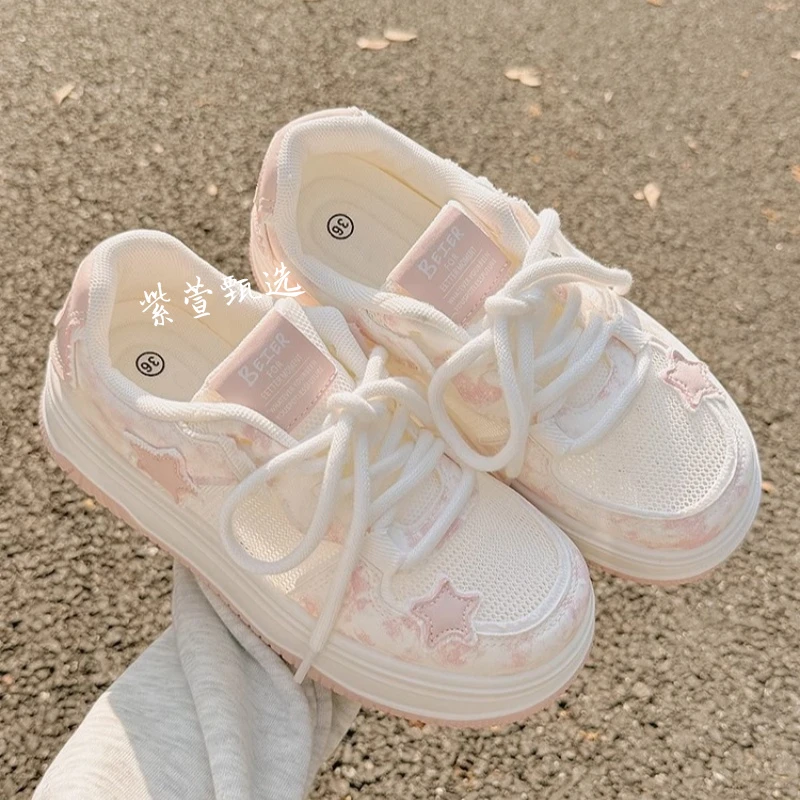 星星板鞋女网面透气2025新款爆款春夏季韩版百搭厚底小众休闲运动
