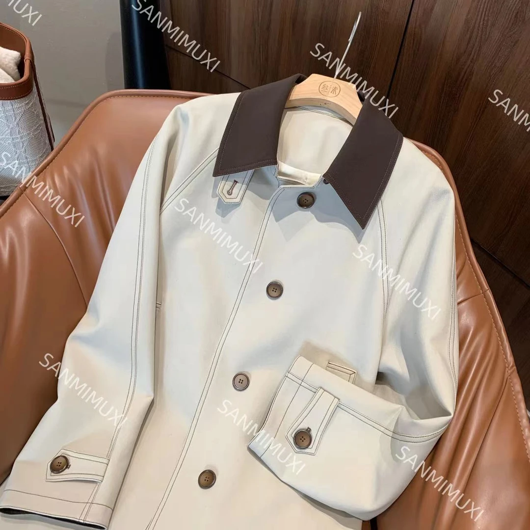 SANMI/叁米  中长款拼接领风衣   50517