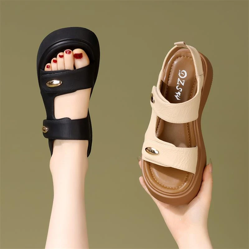 小个子增高厚底凉鞋女款2025新款夏季防滑软底魔术贴沙滩运动凉鞋