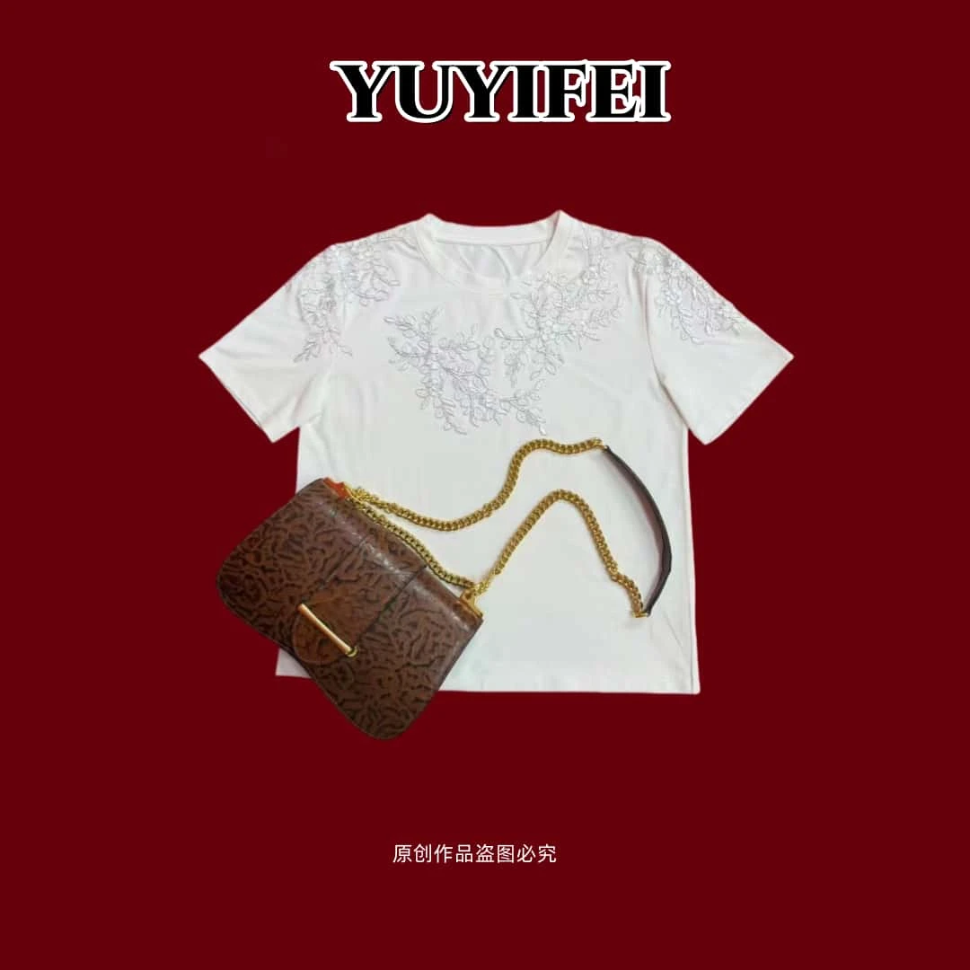 【YUYIFEI】高端定制新款国风夏季刺绣时尚气质百搭T恤YT002