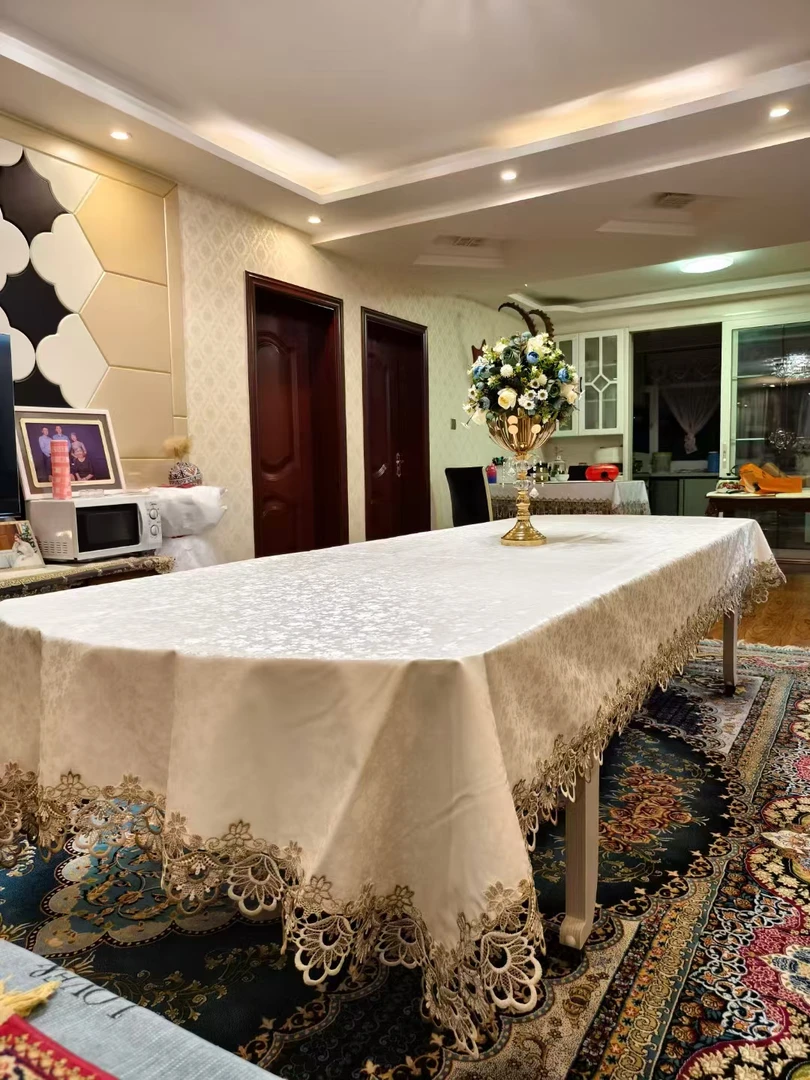 玛瑙灰皮革提花蕾丝花边长方形桌布适合茶几客厅桌台