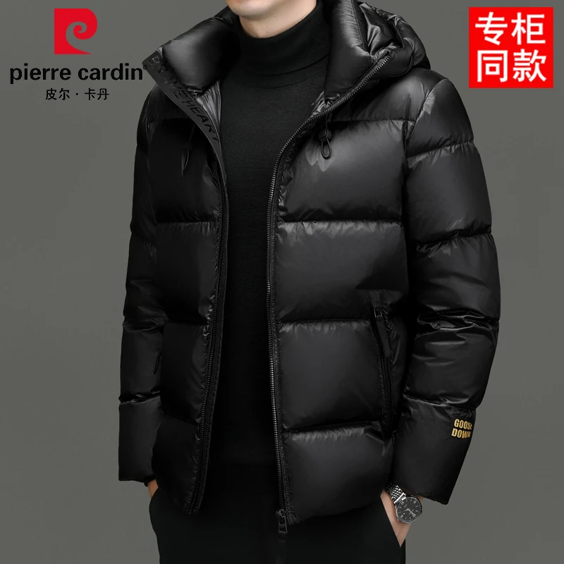 皮尔卡丹冬季新款男士高档黑金羽绒服时尚休闲加厚保暖连帽外套潮