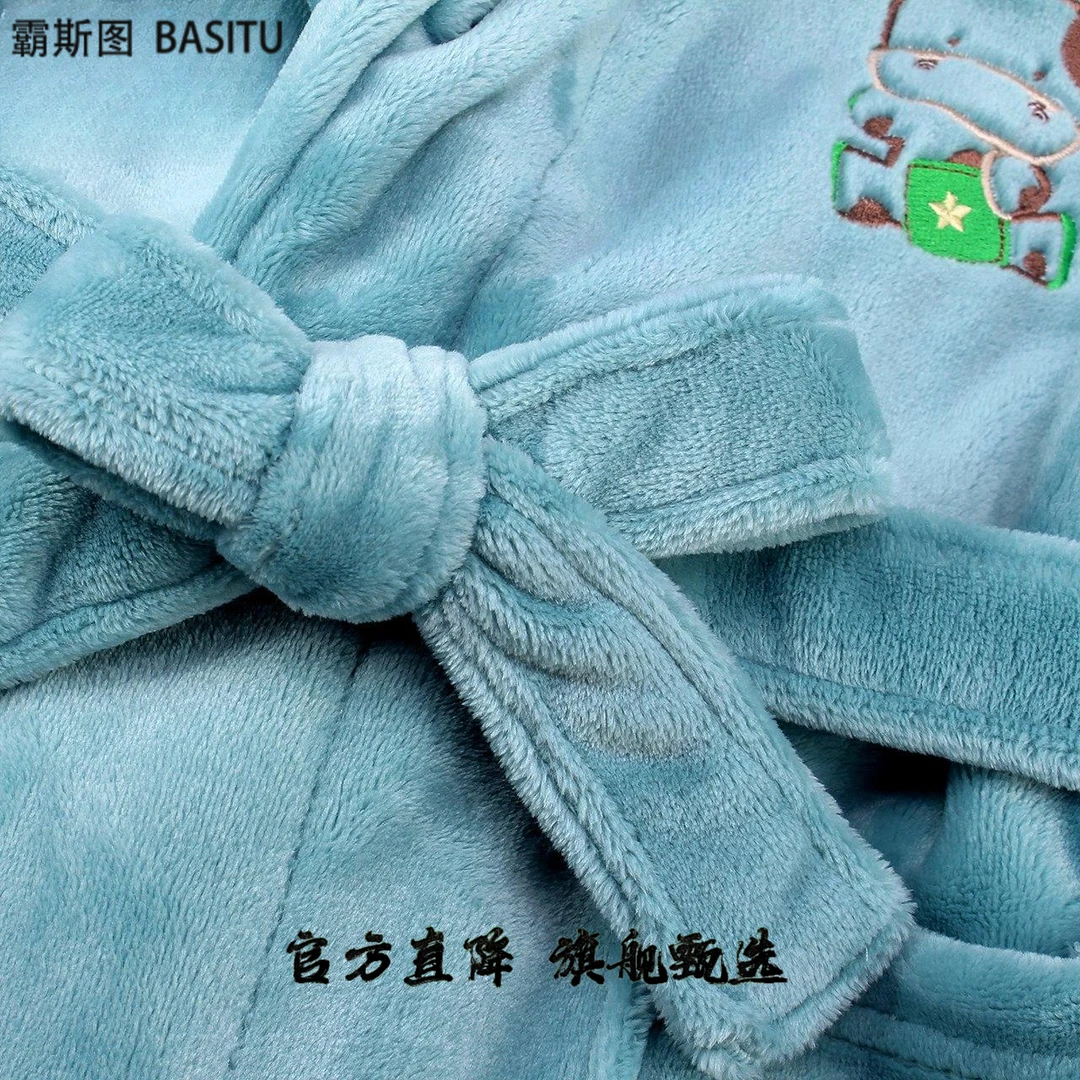 童装冬季男孩法兰绒儿童睡袍珊瑚加厚睡衣男童女童浴袍宝宝家居服