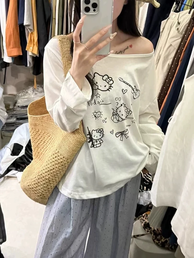 新款爆款夏季防晒T恤圆领斜肩高质量设计老钱松弛纯欲慵懒风女装