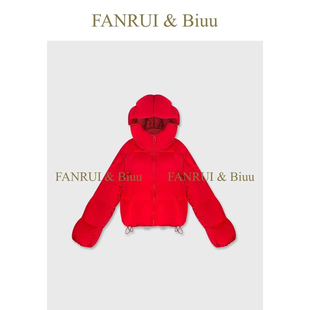 FANRUI/泛芮「缎面丝绸」加厚锁温廓形90白鸭绒羽绒服短外套B19507