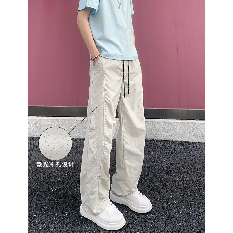 秋季款美式透气网眼户外冰感速干运动裤子中性潮牌直筒阔腿休闲裤