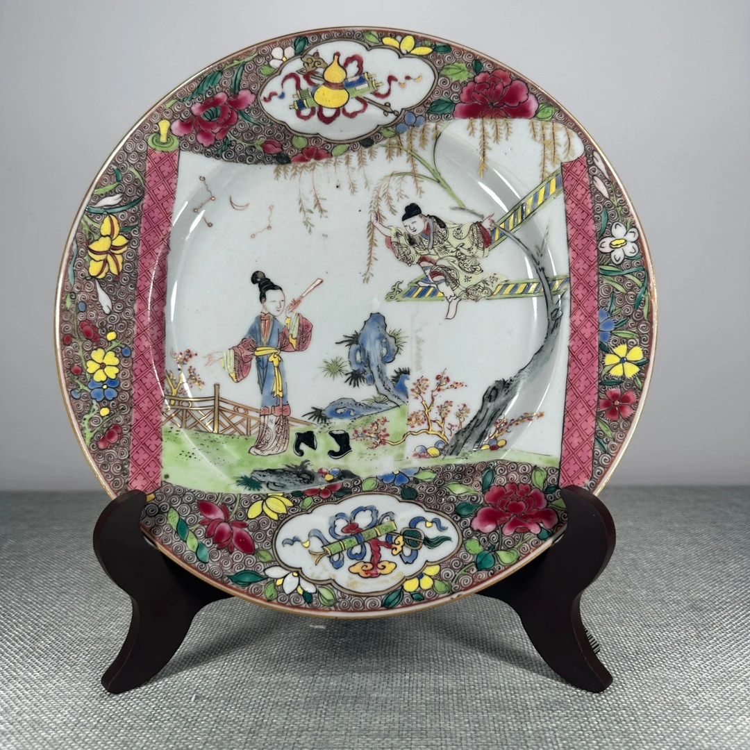 LF-2601004清雍正·粉彩西厢记人物盘【古董拍卖】