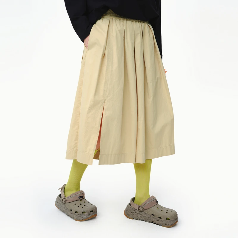 MOVEUP幻走2025春季新款.FUN 工字褶开叉设计休闲裤裙女325120109