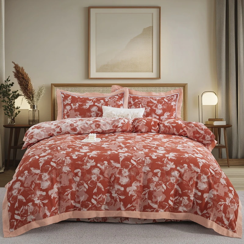 【花漾】-青花瓷-A类全棉双层纱色织提花四件套柔软亲肤纱布