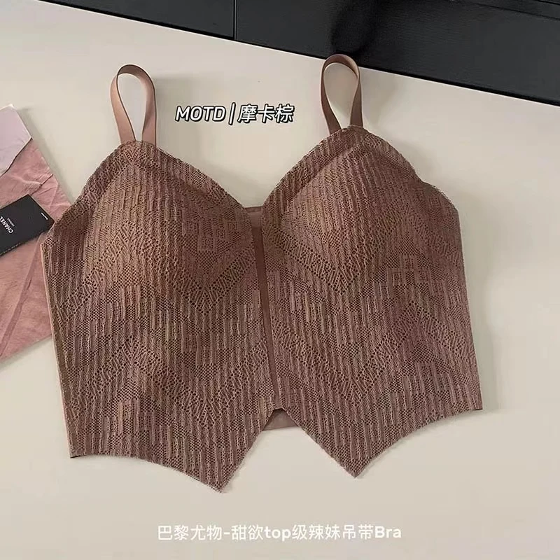 006蕾丝无痕吊带背心式性感百搭无排扣固定杯女士裹文胸抹胸