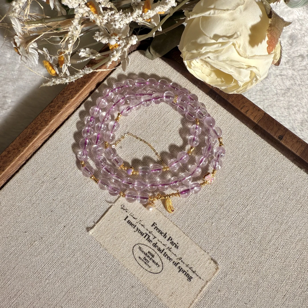 仙女紫紫锂辉三圈手串两戴款18k金