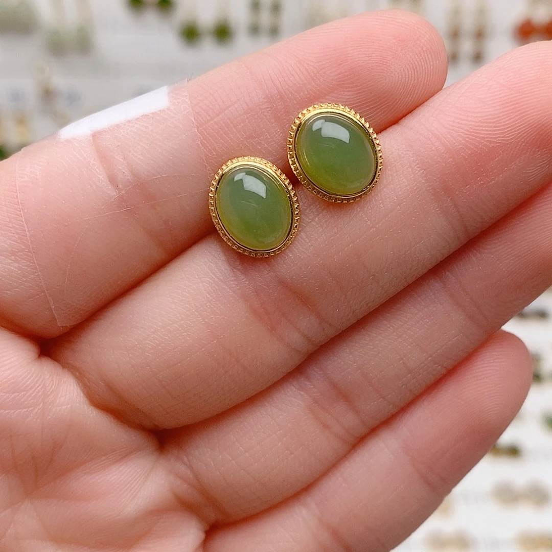 和田玉银S925镶嵌耳饰