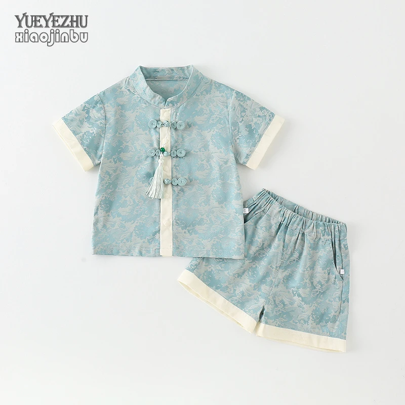 男宝宝新中式套装夏季短袖短裤婴儿国风衣服夏装周岁礼服唐装外出