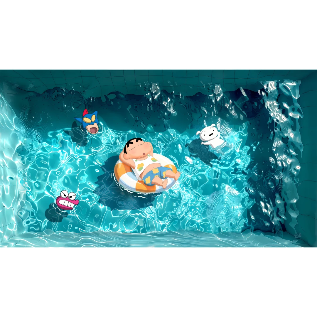蜡笔小新水族箱背景装饰画高清定制尺寸图案立体自吸静电