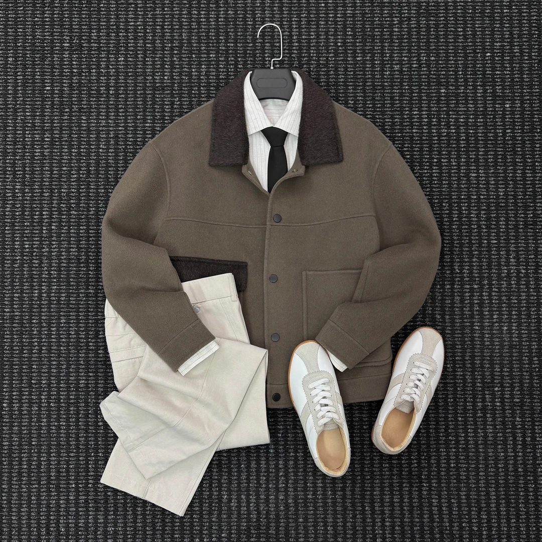 Gentrix·高品质纯绵羊毛双面毛呢短款夹克男士冬季撞色领休闲外套