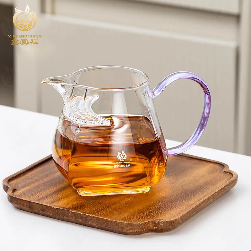 玻璃四方公道杯高硼硅耐高温茶具月牙过滤一体公杯大容量分茶器