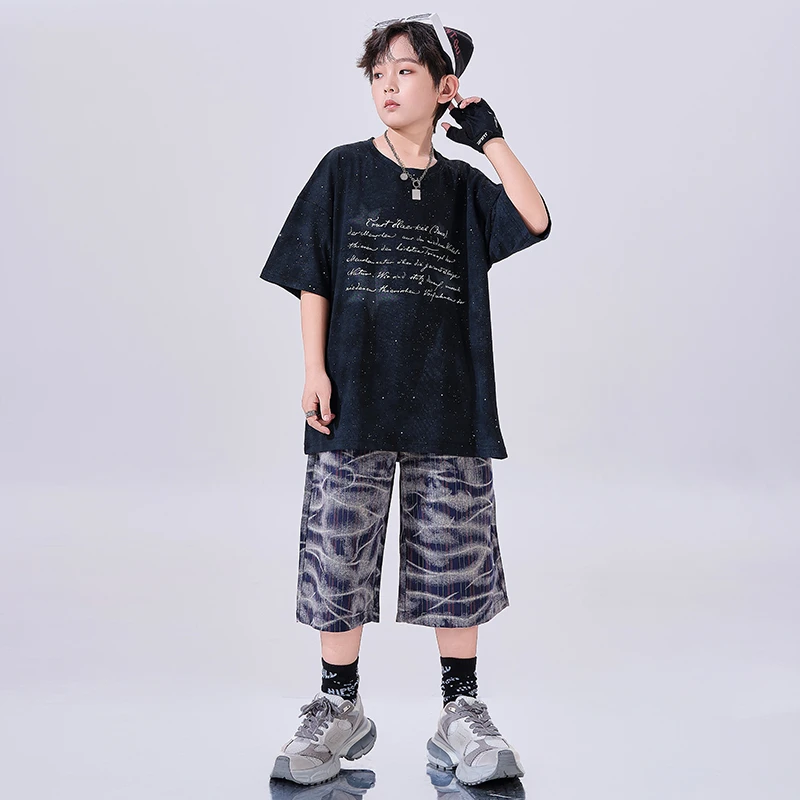 儿童街舞服装男女童宽松T恤短裤舞蹈练功服少儿嘻哈hiphop演出服