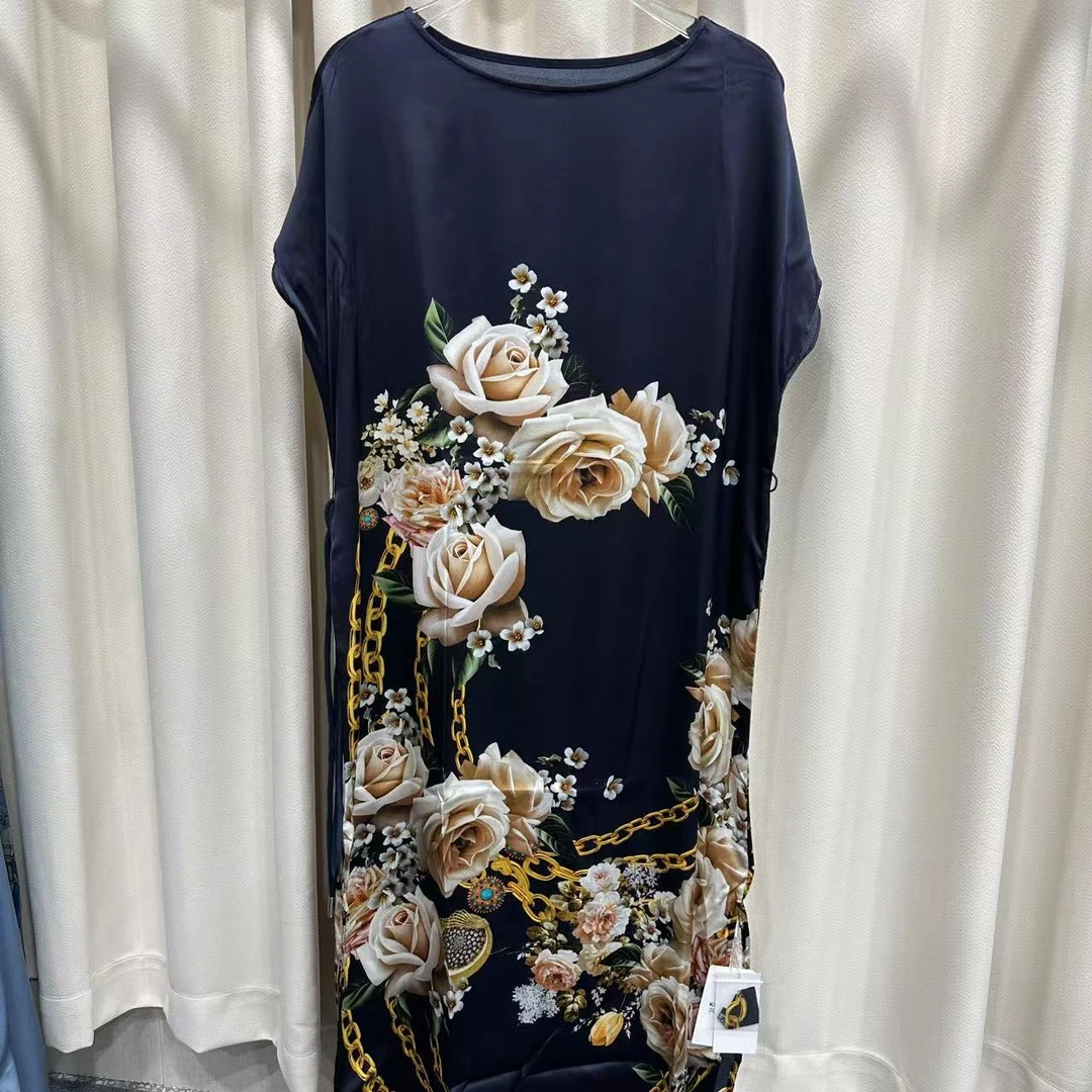 83067 蓝色牡丹桑蚕丝连衣裙