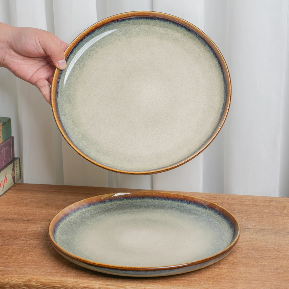 【瑕疵】大盘釉下彩陶瓷盘子餐厅家复古窑变釉高颜值餐盘M3D