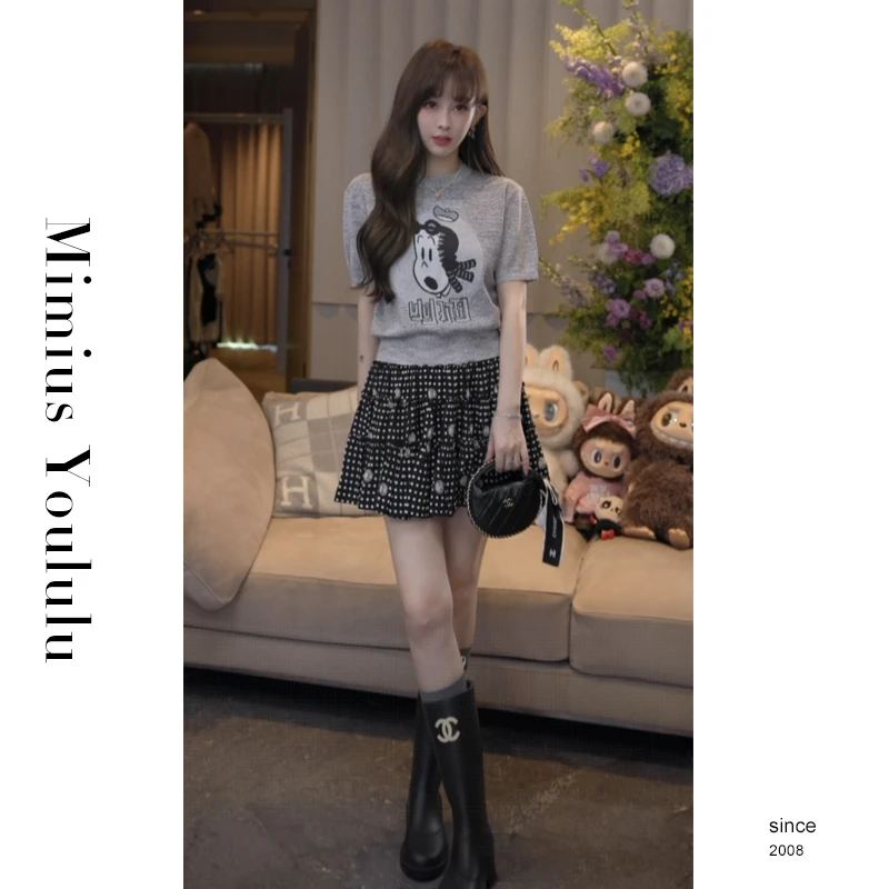 【mimius】U 甜美休闲百搭短袖针织衫+裙裤（松紧打揽）WG07024
