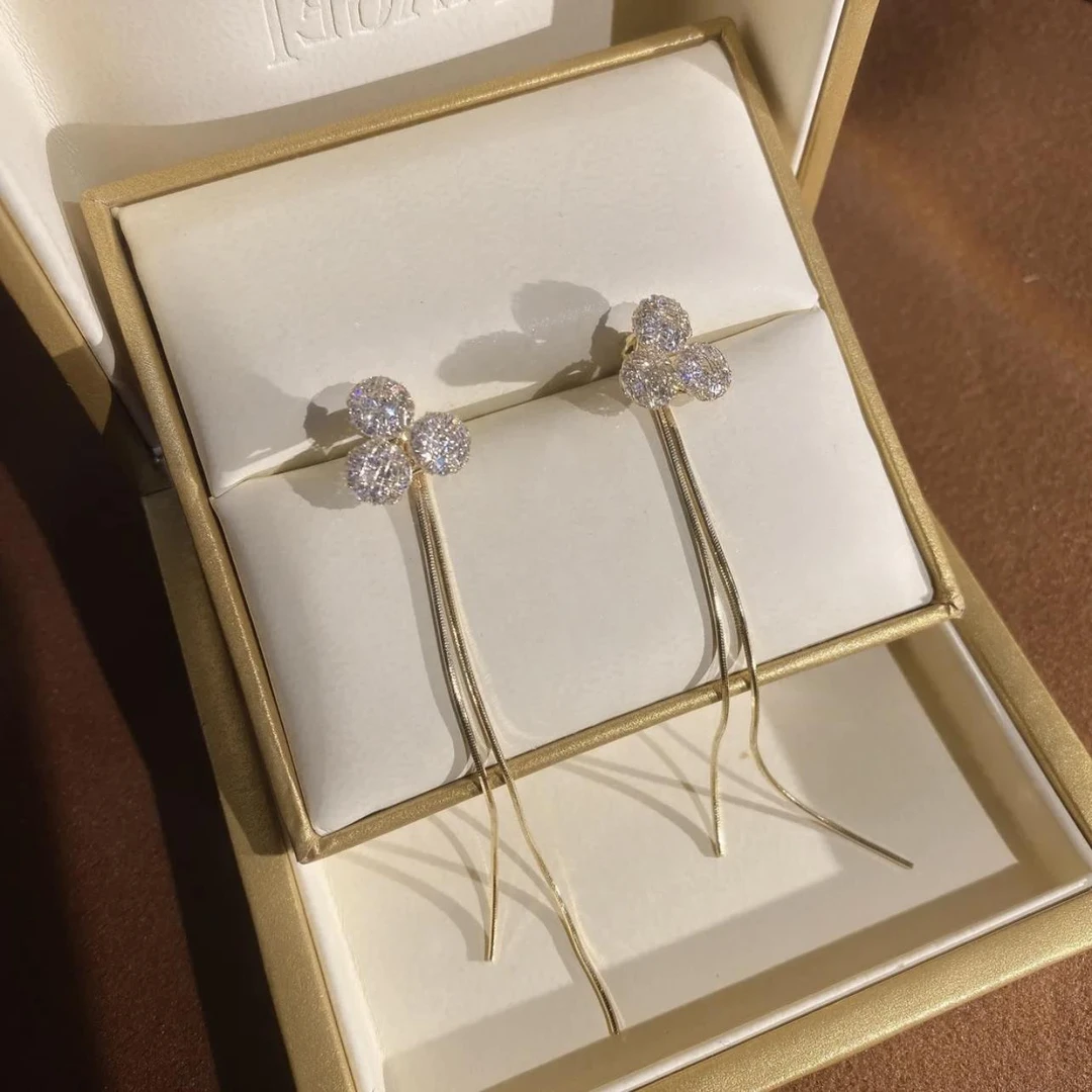 铜合金锆石耳饰 时尚百搭气质甜美超仙精致小众简约长款耳饰饰品