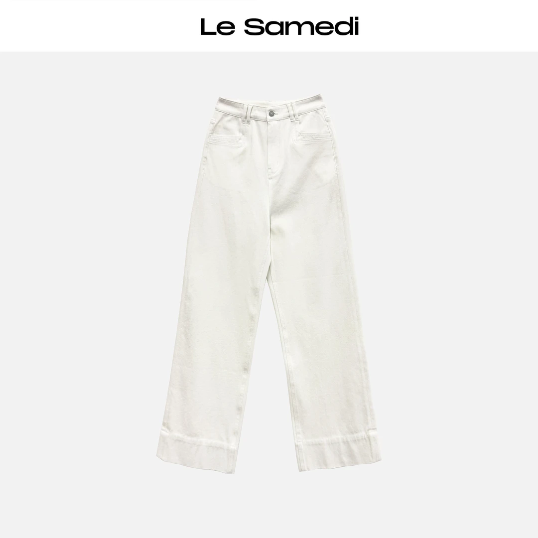 Le Samedi【冷泡白牛】 莱赛尔冷感清凉弹韧结构双袋九分白色牛仔裤