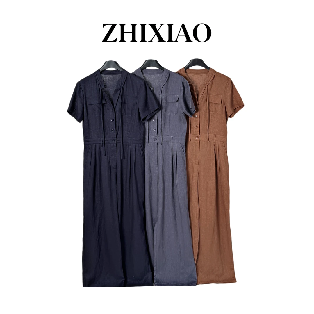 【ZHIXIAO】夏季新款：系带麻料连体裤6516