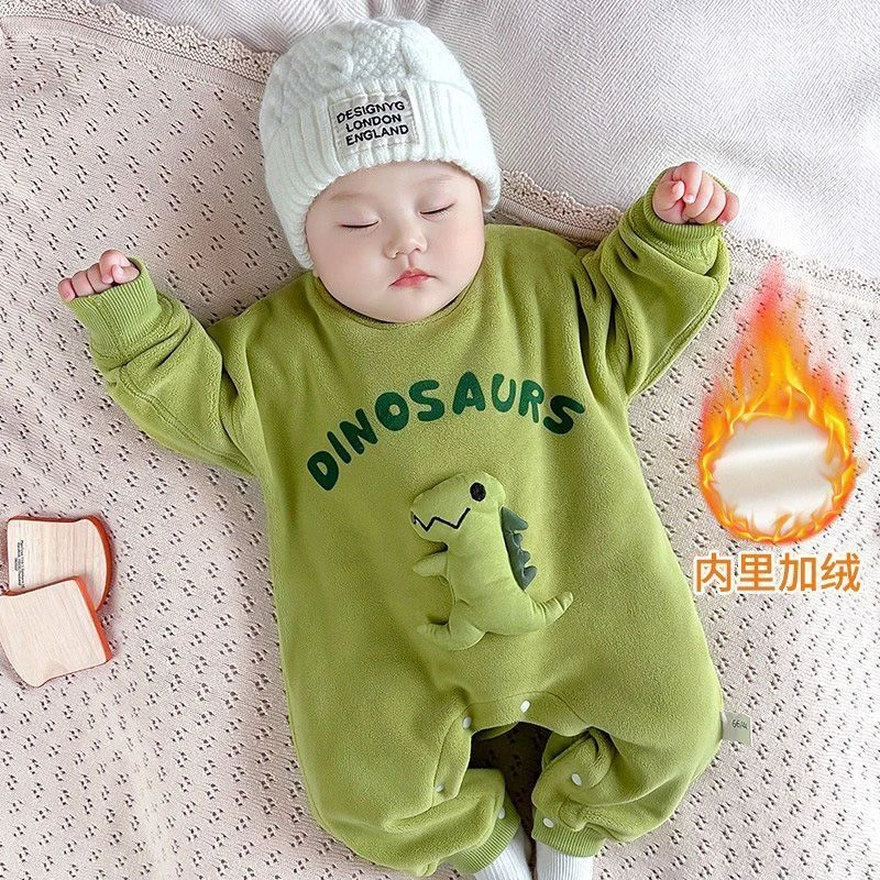 秋冬季加绒保暖婴儿连体衣宝宝哈衣新生儿爬服婴儿保暖衣服外出服