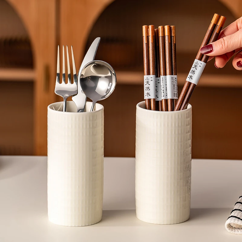 onlycook复古浮雕筷子桶家用厨房叉勺餐具收纳盒台面陶瓷沥水筷笼