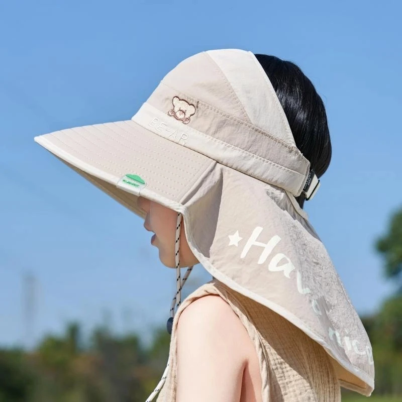 儿童帽子春夏季户外速干男女孩大檐空顶遮阳披肩宝宝太阳帽防晒帽