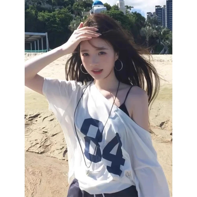 【ZHAP】百搭一字肩短袖t恤女夏季2025新款薄款可爱甜美设计感宽松