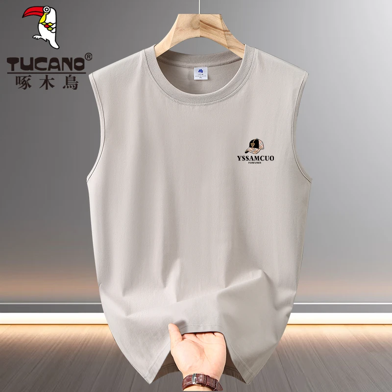 啄木鸟夏季男士无袖背心运动潮流纯棉圆领t恤健身休闲男装坎肩