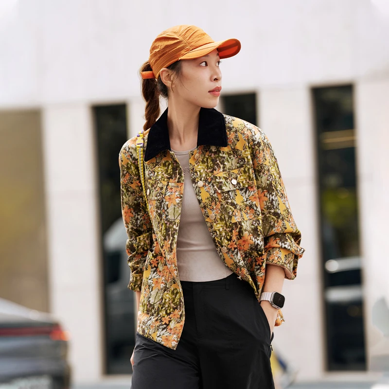 EP雅莹2025早秋新品 纺棉纱复古油画印花肌理挺廓POLO领衬衫1303A