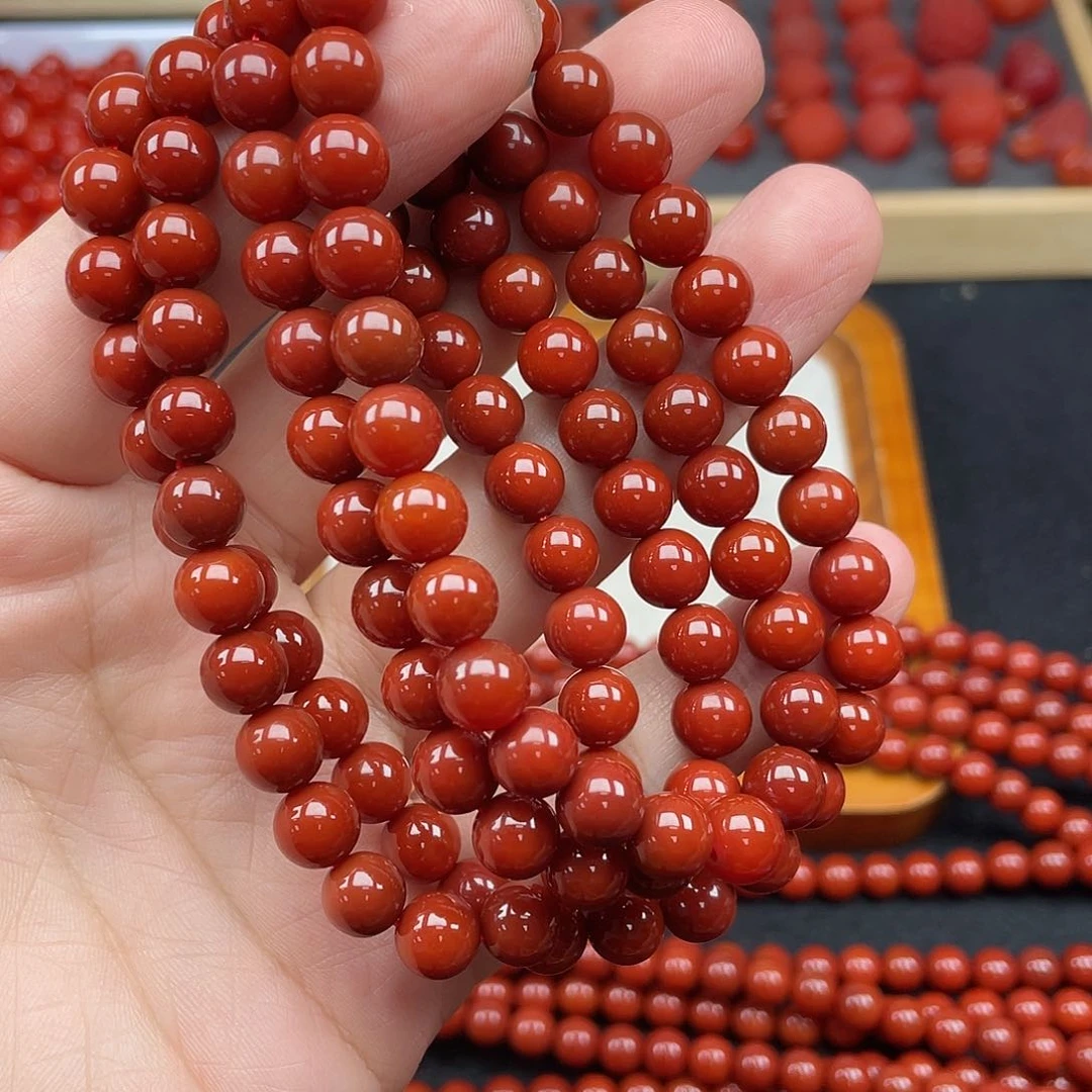 南红玛瑙2号瓦西牛血红卡8长链未镶嵌