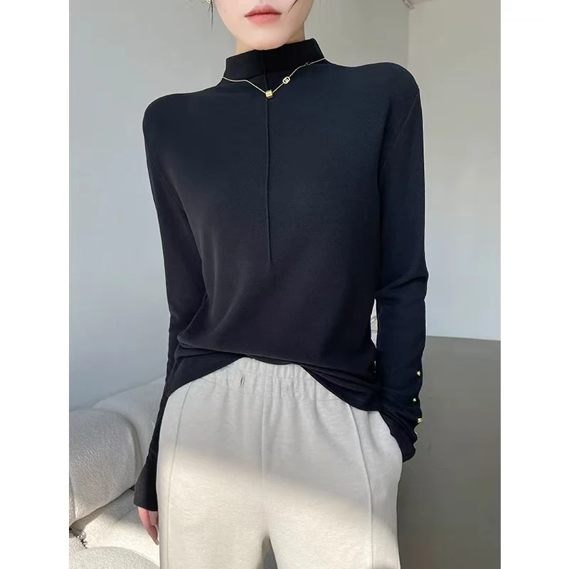 【兔哥女装】长袖半高领纯色秋季气质时尚打底衫（衣长约58）