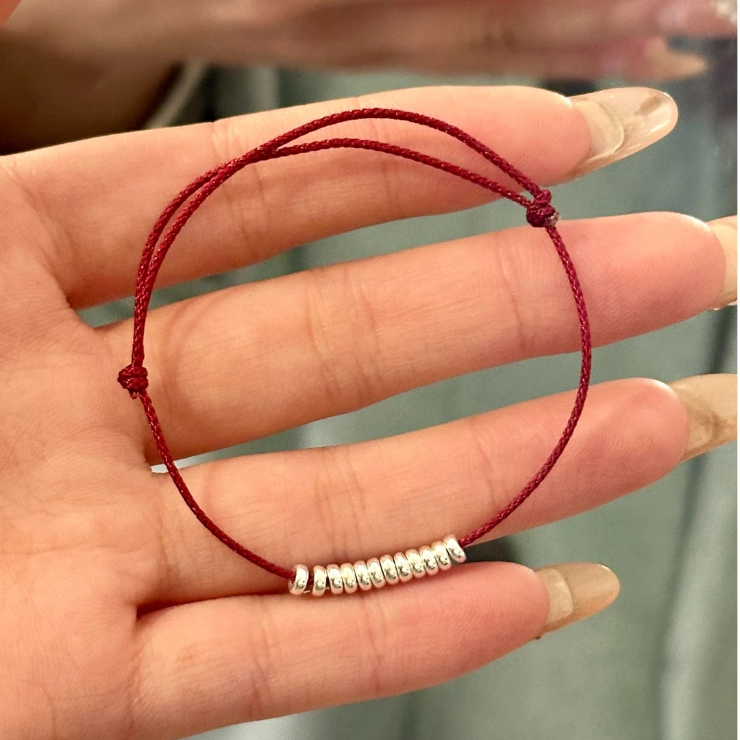 足银手链 纯银小鱼泡泡银手链足银S999轻奢红绳编织细绳精致