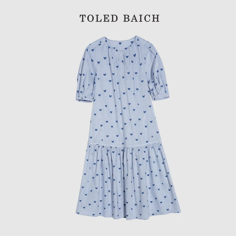 BOEBOFRY 夏季蓝色刺绣不褪色春夏短袖圆领女士BE2L0931