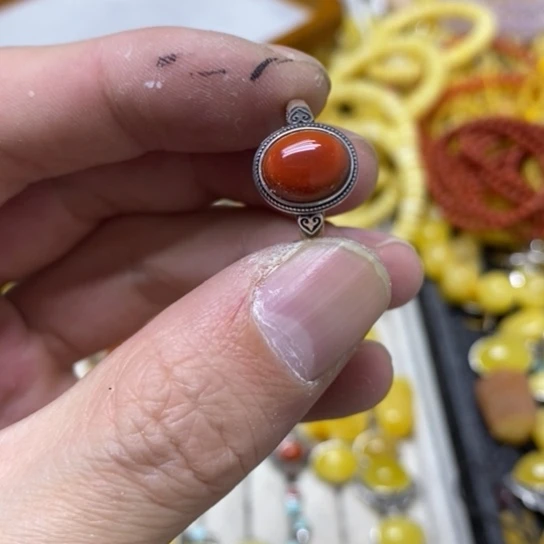 南红玛瑙戒指银S925镶嵌多样性发货