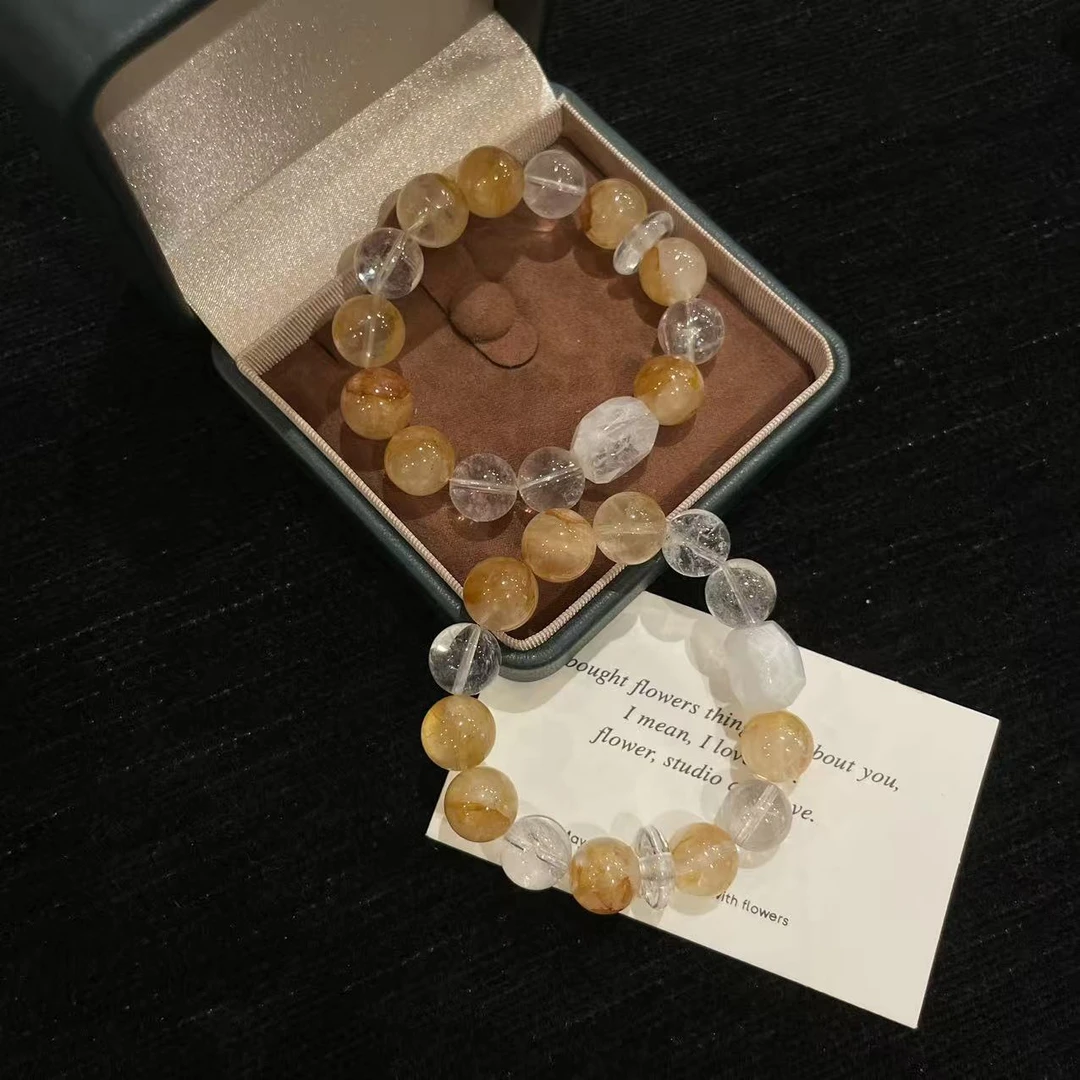 「YIMIMI」天然水晶 13mm黄胶花手链x2791 多样性发货