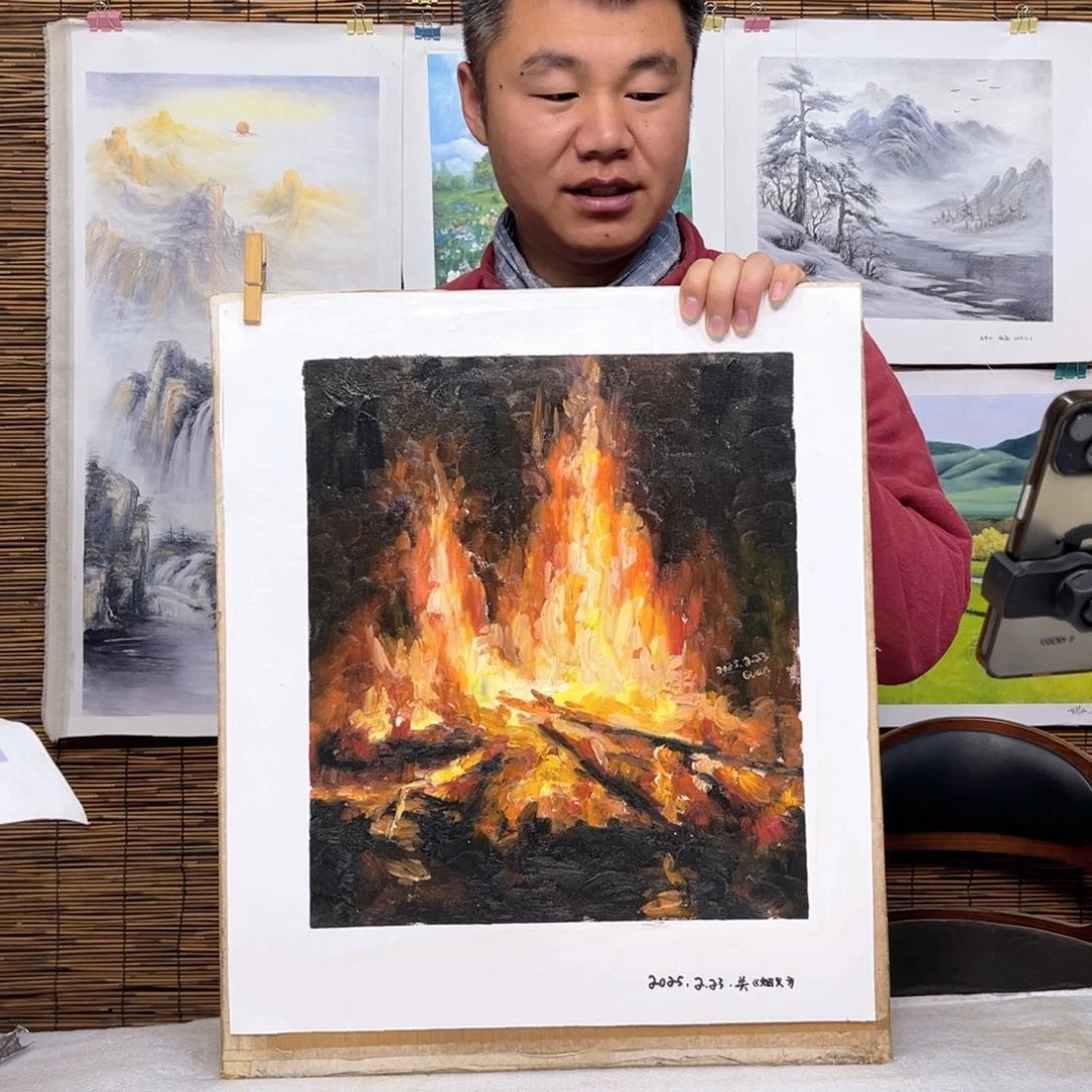 油画行路人小院绘画作品竞拍