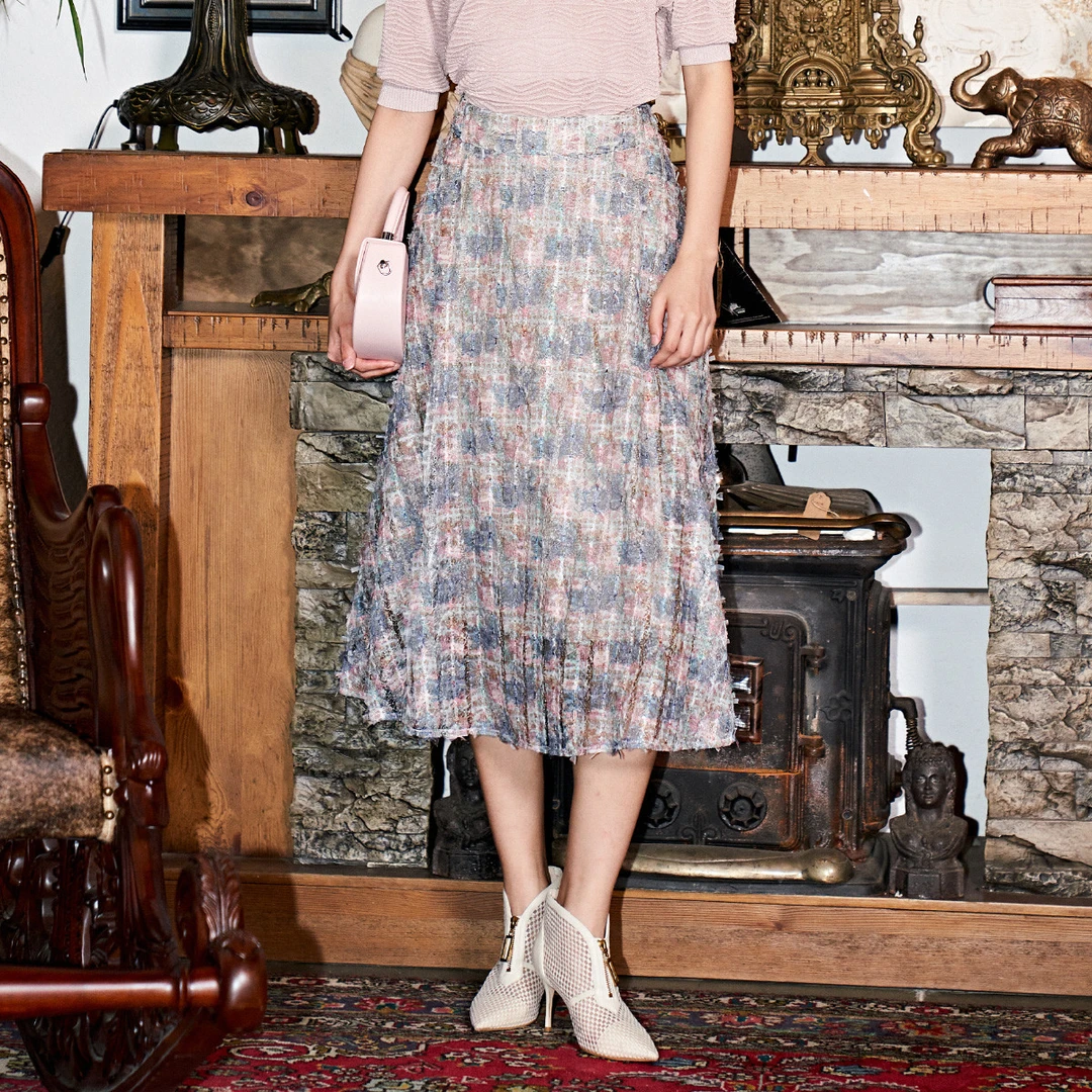 小香风绣花网纱A版女式半身裙碎花显瘦气质高复古中长