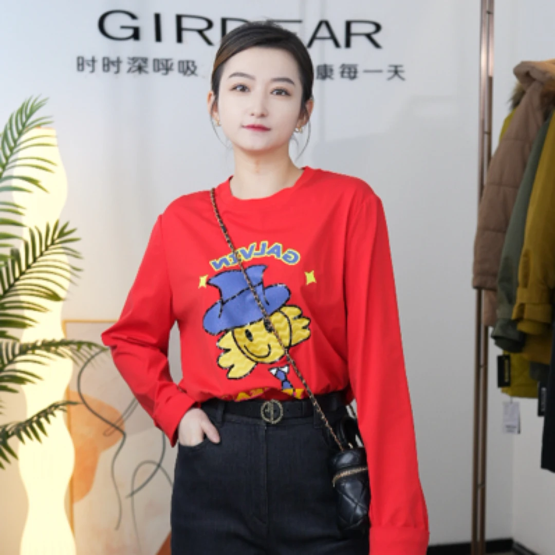 哥弟2024春季新款长袖圆领套头卡通字母印花卫衣女装宽松1300649