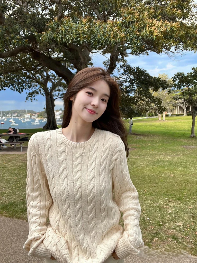 女士圆领麻花羊毛针织衫秋冬必备