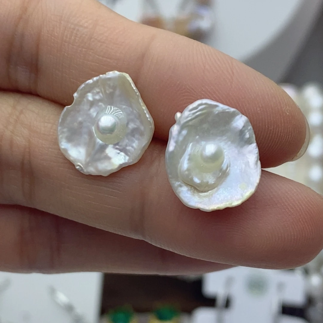 银S925镶嵌耳饰淡水珍珠