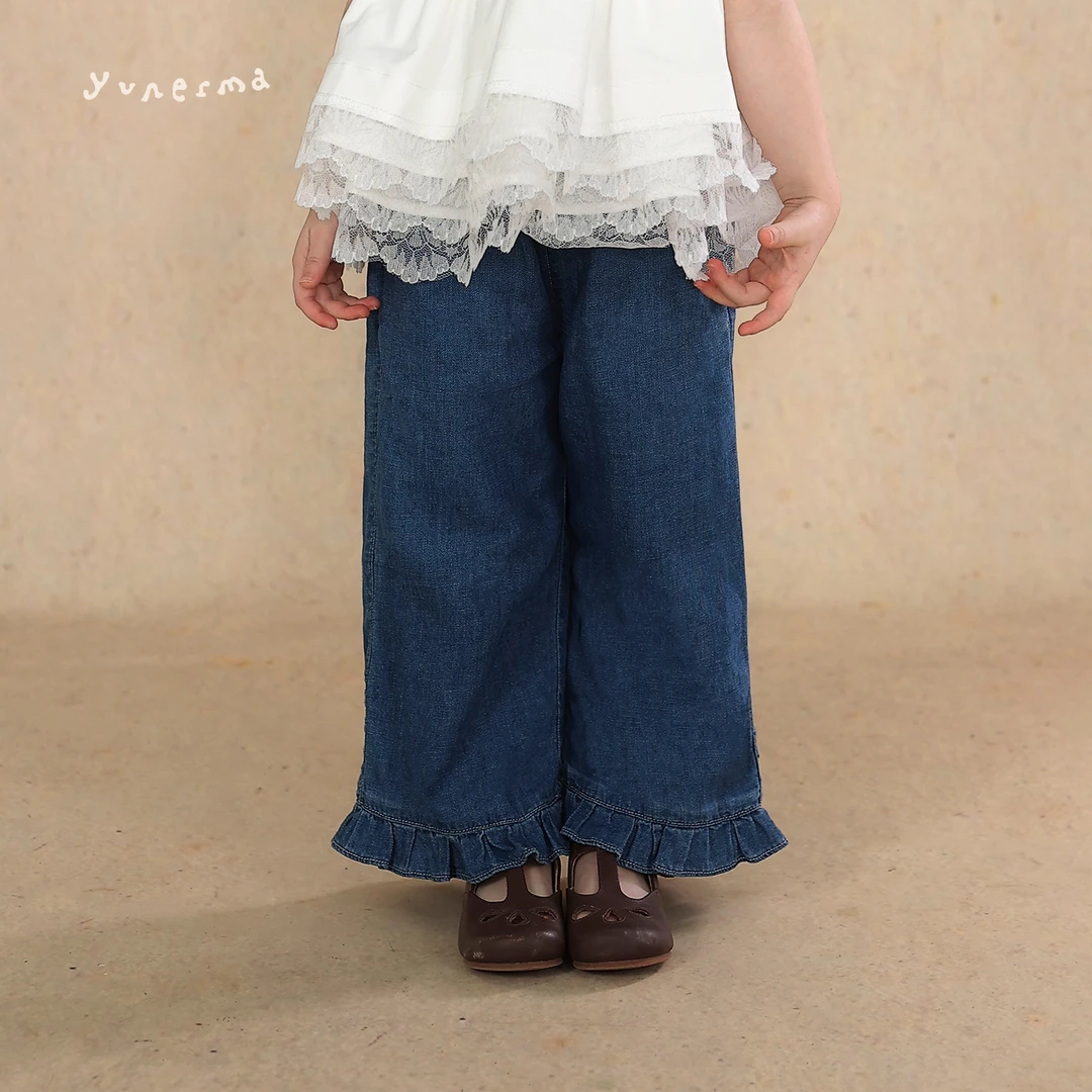 【强推经典百搭】薄款幼儿园可叠穿可单穿的花边牛仔休闲裤