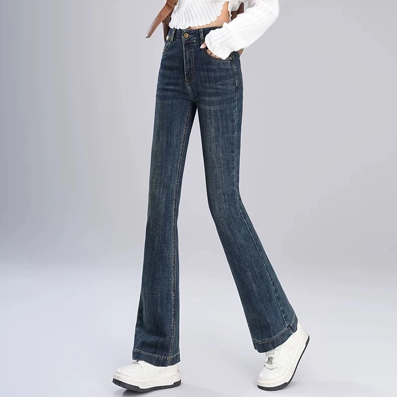 爆款复古微喇牛仔裤2025春秋季新款高腰马蹄喇叭裤#2388