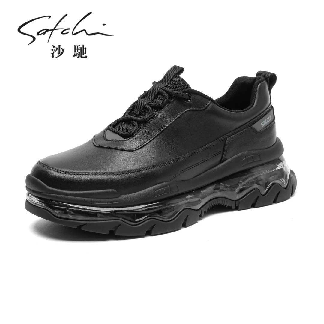 沙驰男鞋2025夏季新款时尚百搭运动休闲男鞋厚底增高气垫皮鞋男潮