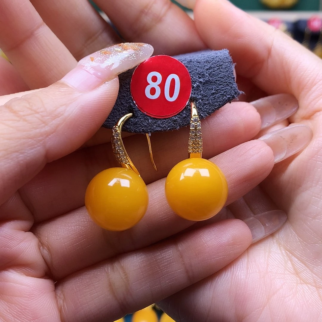 蜜蜡银S925镶嵌耳饰耳坠